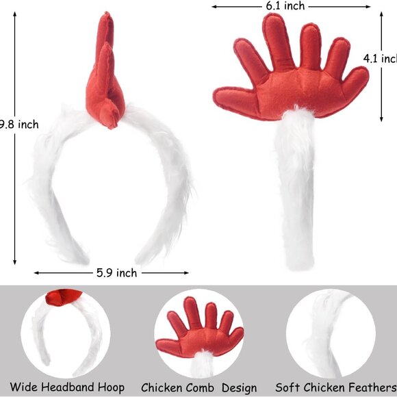 5 Pieces Rooster Chicken Comb Headband and Tail Set-Fuzzy Rooster Headband with - Picture 2 of 6